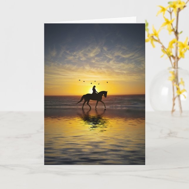 Carte Joyeux Anniversaire Horse et Rider Beach (Fleur jaune)