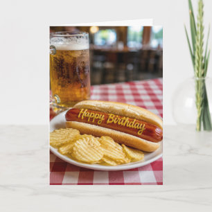 Carte Joyeux Anniversaire Humour Hot Dog et Bière