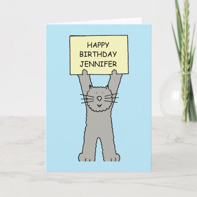 Carte Joyeux Anniversaire Jennifer Cartoon Chat (Devant)