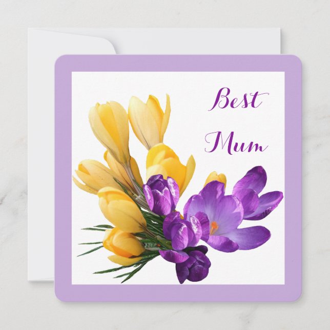 Carte Joyeux Anniversaire joli crocus jaune violet fleur (Devant)