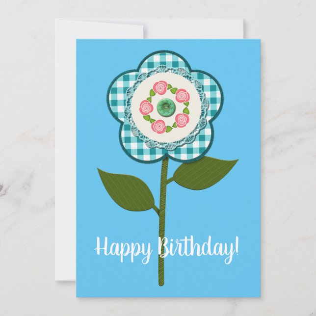 Carte Joyeux anniversaire ! Joli Faux Fleur Tissu (Devant)