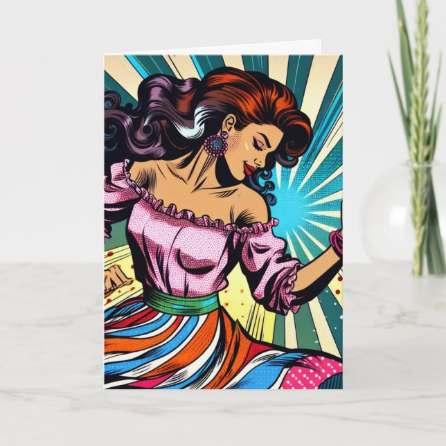 Carte Joyeux Anniversaire Jolie Femme Dansant Salsa Pop  (Devant)