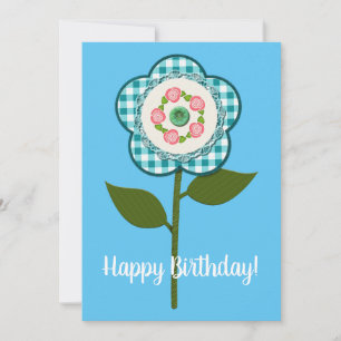 Carte Joyeux Anniversaire ! Jolie Fleur en Tissu Synthét