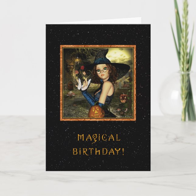 Carte Joyeux anniversaire - Jolie sorcière Star Sky (Devant)