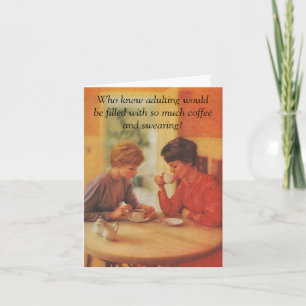 Carte Joyeux anniversaire. Jouer à l'ami du café.