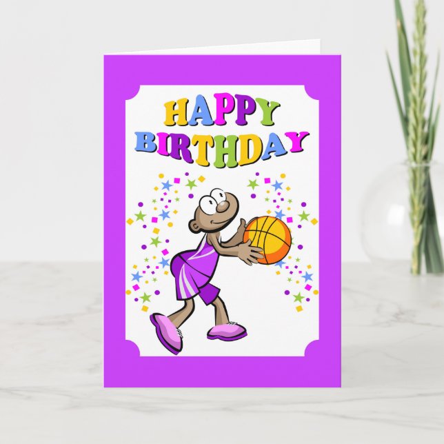 Carte Joyeux anniversaire, joueur de basket (Devant)