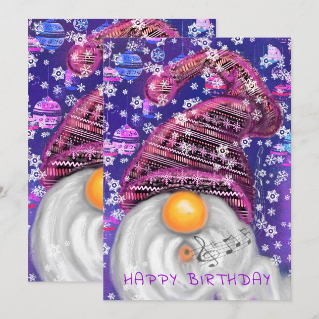 Carte Joyeux Anniversaire - Joyeux Gnome En Chants Casqu (Devant / Derrière)
