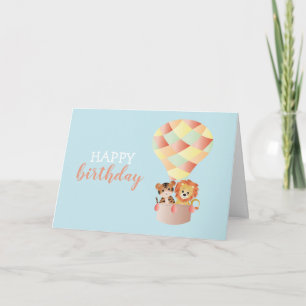 Carte Joyeux anniversaire Jungle Animal Hot Air Balloon