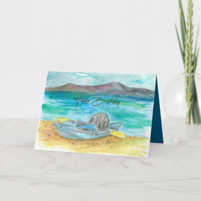 Carte Joyeux anniversaire Kayak Mountain Lake Beach Wate (Devant)