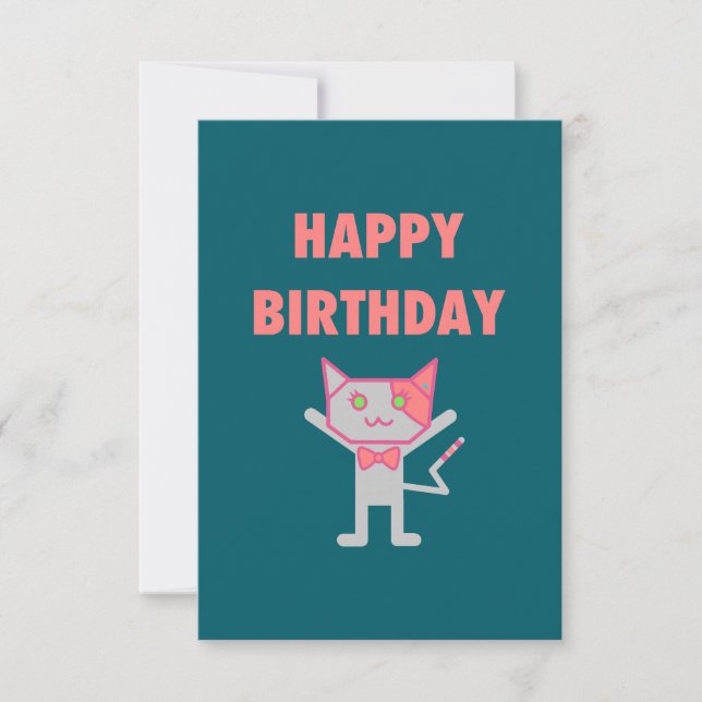 Carte Joyeux anniversaire Kitty Turquoise (Devant)