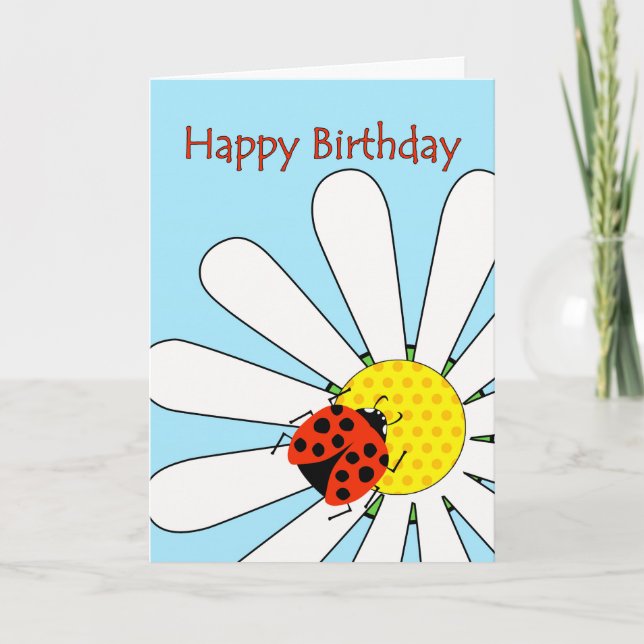 Carte Joyeux Anniversaire Ladybug sur la Fleur de margue (Devant)