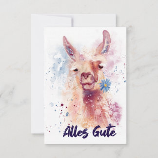 Carte Joyeux anniversaire Lama garde la fleur dans la bo