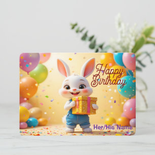 Carte Joyeux anniversaire lapin 3D mignon