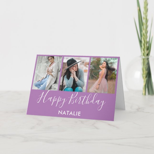 Carte Joyeux Anniversaire Lavande et blanc 3 photo Colla (Devant)