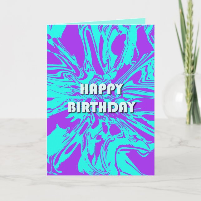 Carte Joyeux Anniversaire Lilac Aqua Psychedelic Flower (Devant)