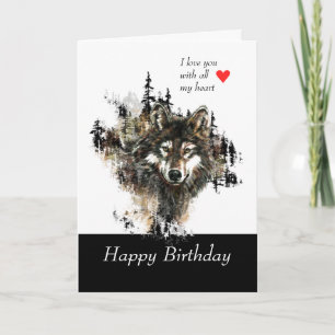 Carte Joyeux Anniversaire Love Masculine Wolf Mountain