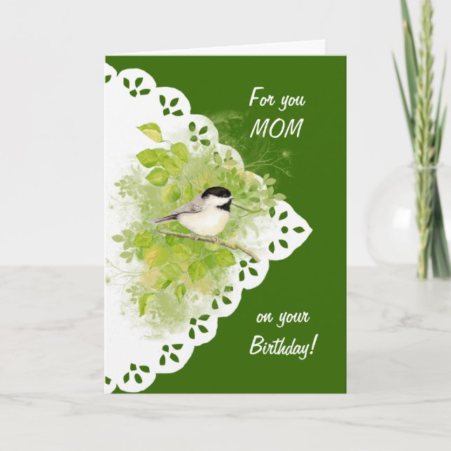 Carte Joyeux Anniversaire Maman Chickadee, Bird & Dentel (Devant)