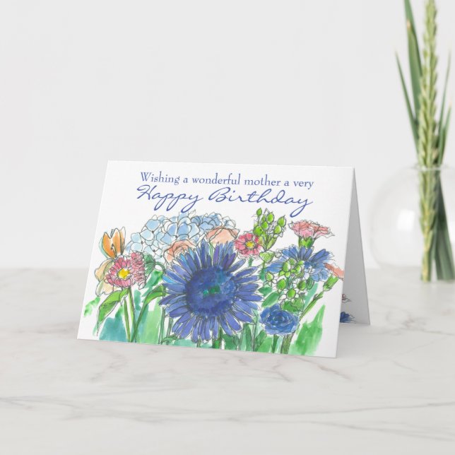 Carte Joyeux anniversaire Maman Daisy Hydrangea Rose Bou (Devant)
