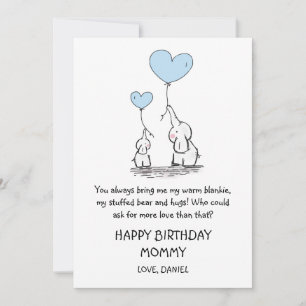 Carte Joyeux anniversaire maman éléphants mignonne