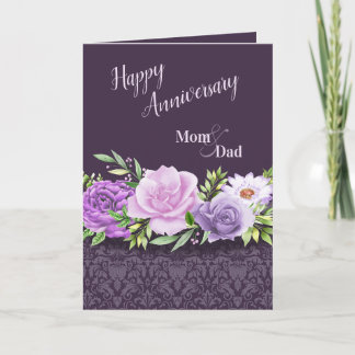 Carte Joyeux anniversaire maman et papa Purple Rose Dama