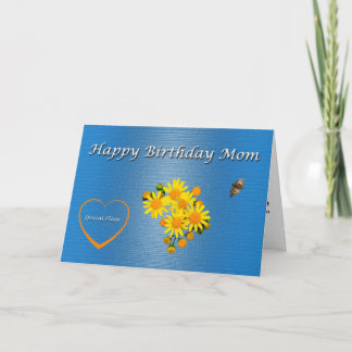 Carte Joyeux anniversaire maman Fleurs et papillon