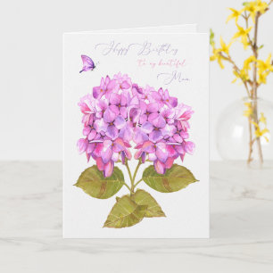 Carte Joyeux anniversaire maman Hydrangeas et papillon