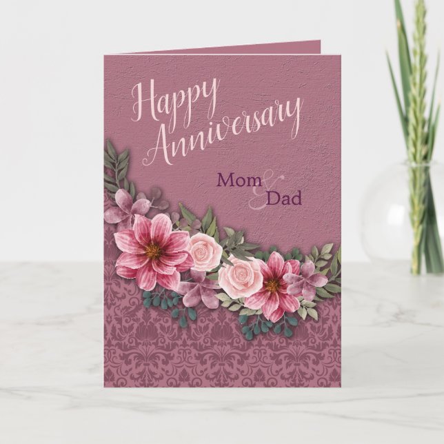 Carte Joyeux Anniversaire Maman Papa Roses Roses Rose Ro (Devant)