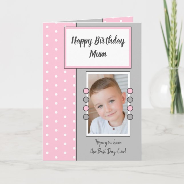 Carte Joyeux anniversaire maman rose et gris photo (Devant)