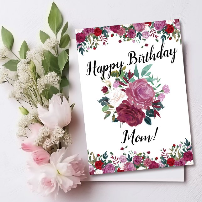 Carte Joyeux anniversaire maman Roses floraux (Créateur téléchargé)