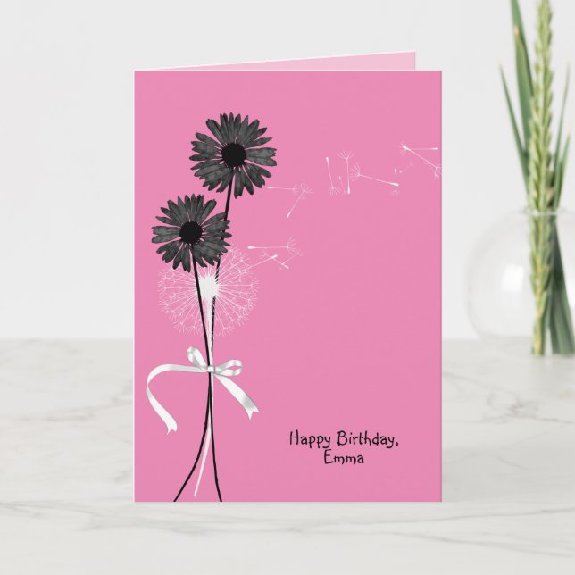 Carte joyeux anniversaire marguerites noires et pissenli (Devant)
