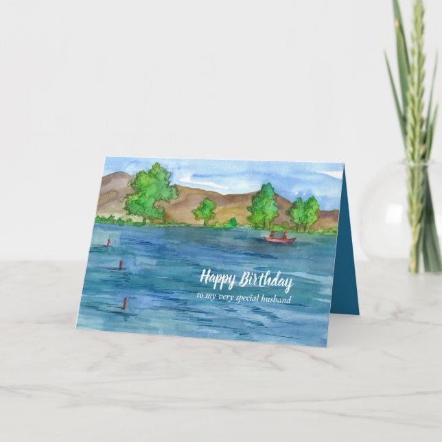 Carte Joyeux anniversaire Mari Mountain Lake Pêche (Devant)