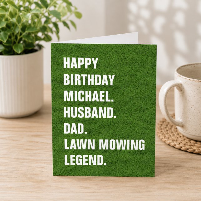 Carte Joyeux Anniversaire Mari Papa-Nom Légende Tonte de (Add name to personalize. All other text is editable.  Change any other text to customize as needed)