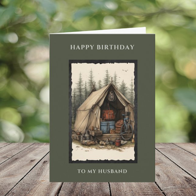 Carte Joyeux Anniversaire Mari Scène de Camping Rustique (Créateur téléchargé)