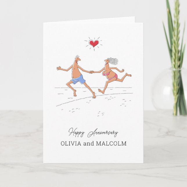 Carte Joyeux anniversaire Mariage Couple Beach Sea Heart (Devant)