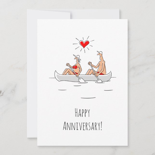 Carte Joyeux anniversaire Mariage marié canot couple mar (Devant)