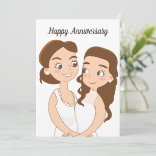 Carte Joyeux anniversaire Mariage romantique couple lesb