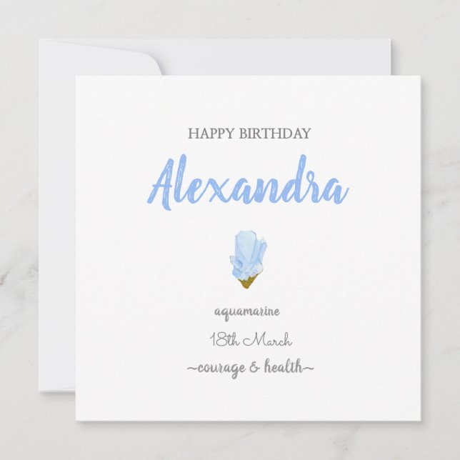 Carte Joyeux anniversaire Mars pierre natale Aquamarine  (Devant)