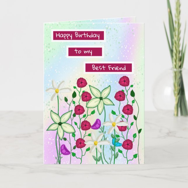 Carte Joyeux Anniversaire Meilleur Ami, Aquarelle Floral (Devant)