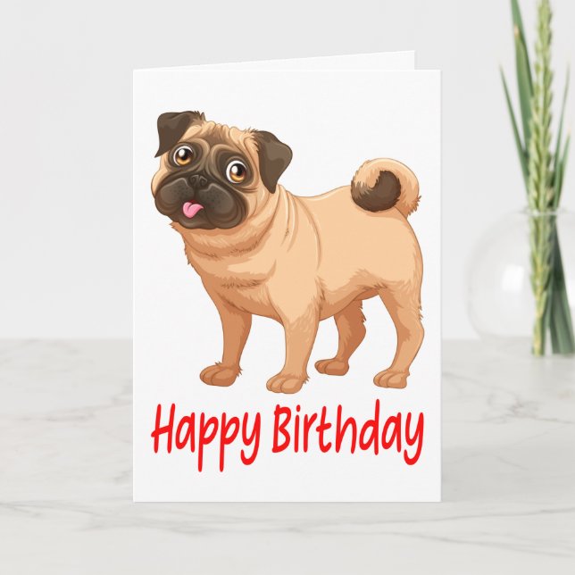 Carte Joyeux anniversaire mignon Carlin Chien Chien Chie (Devant)