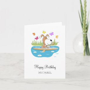 Carte Joyeux anniversaire mignon chien chiot Kayak Kayak
