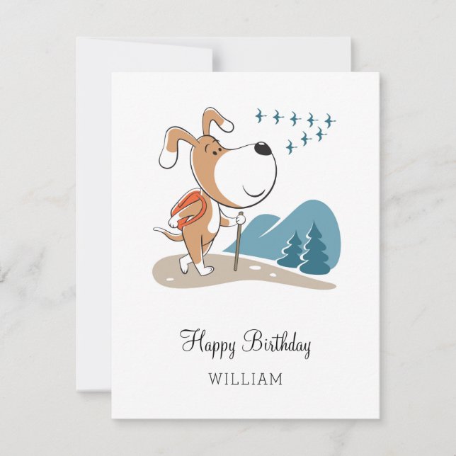 Carte Joyeux Anniversaire mignon Chien Chiot Randonnée W (Devant)