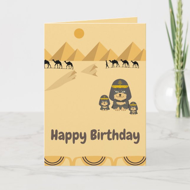 Carte joyeux anniversaire mignon chien égyptien long che (Devant)