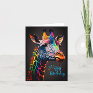 Carte Joyeux anniversaire mignon coloré Rainbow Giraffe