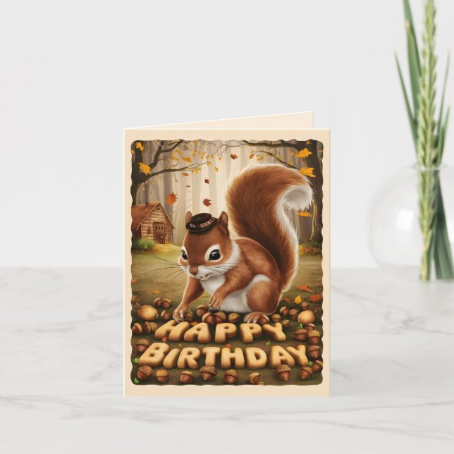 Carte Joyeux Anniversaire mignon écureuil Vintage (Devant)