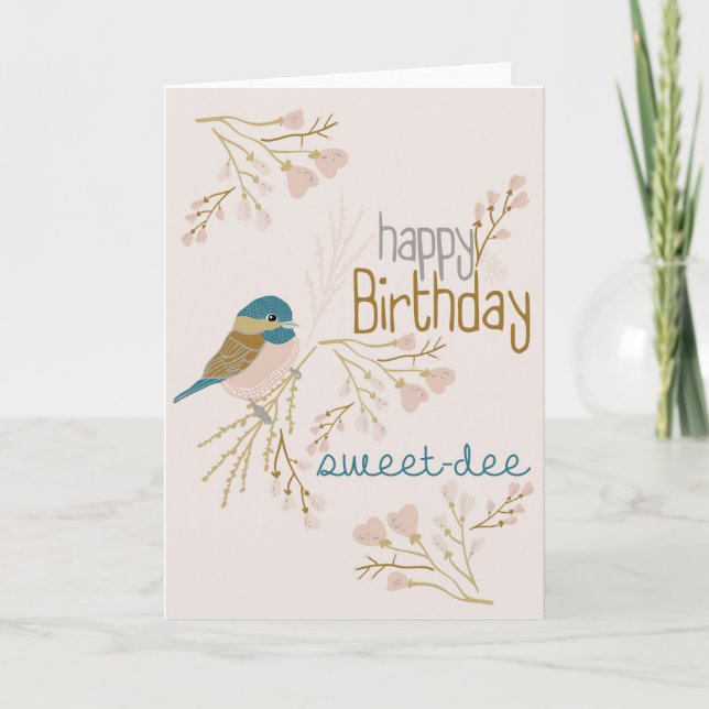 Carte Joyeux anniversaire mignon Pink Chickadee Floral (Devant)