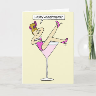 Carte Joyeux anniversaire mignonne dame dans un verre de