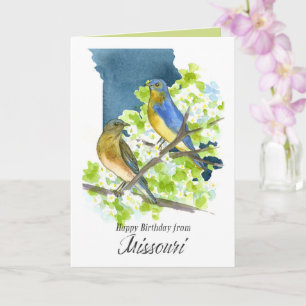 Carte Joyeux Anniversaire Missouri Oiseaux Bleus Fleur d