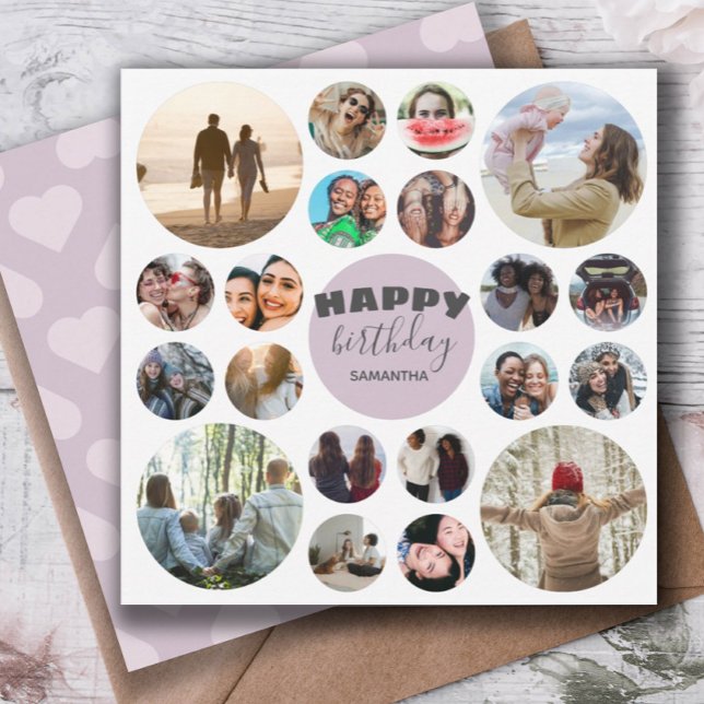 Carte Joyeux anniversaire Modern Pink 20 Photo Collage (Créateur téléchargé)