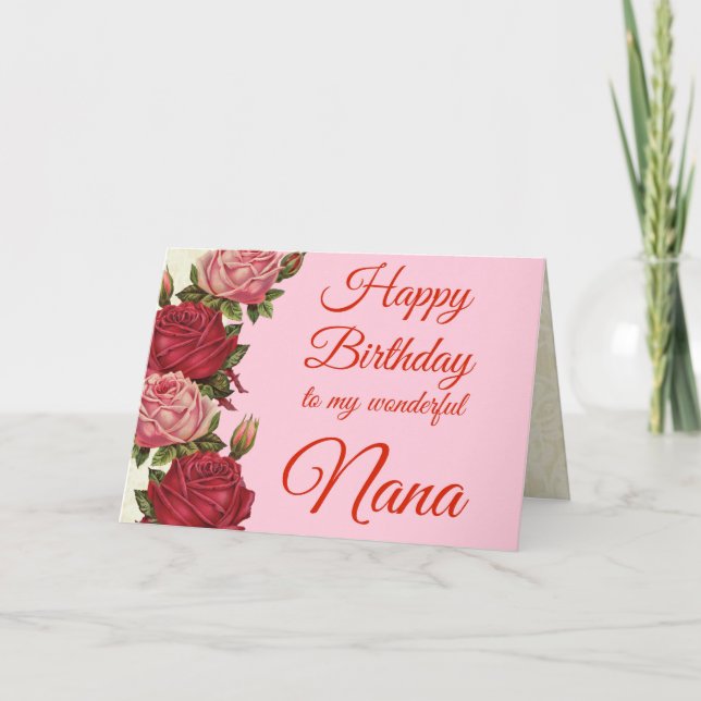 Carte Joyeux anniversaire Nana Roses rouges et roses (Devant)