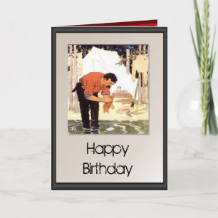 Carte Joyeux anniversaire - Nettoyer un poisson pour le 